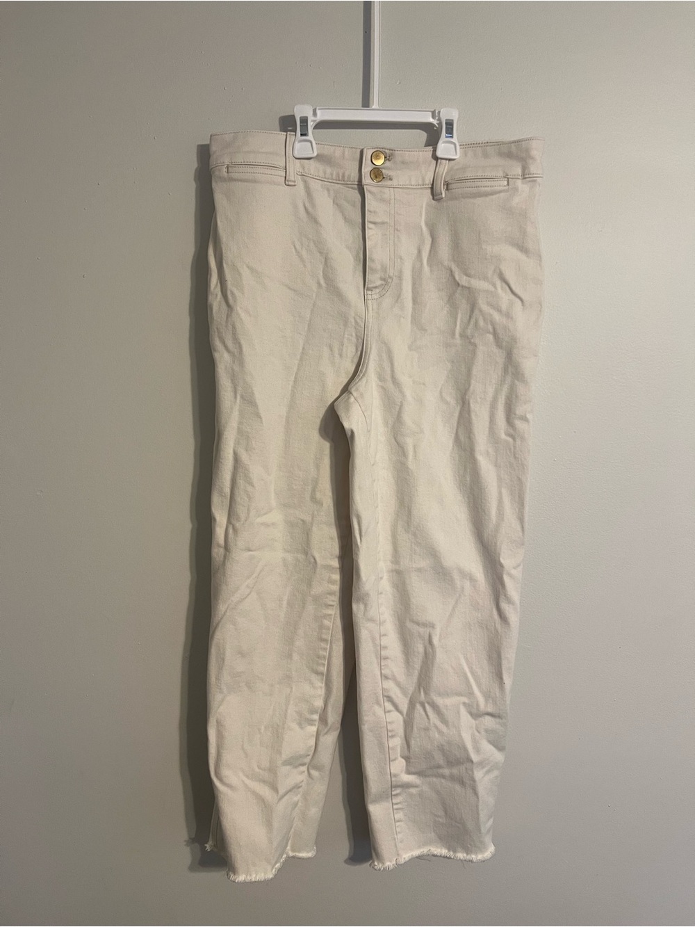 Talbots Women's Dress Pants Easy Straight Ankle Jean Size 8 Cream Double Button